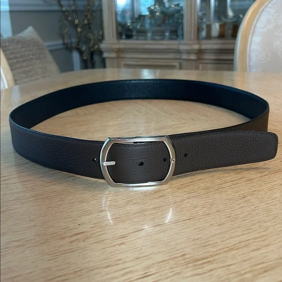 Simonnot Godard Reversible Grained Leather Belt (44) NWOT